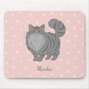 Long Haired Gray Tabby Cat Personalized Mouse Mat