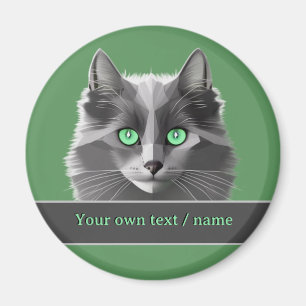 Long-haired Grey Kitty - Green-eyed Cat Face Magnet