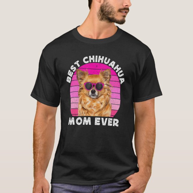 Long Haired Hair Chihuahua Mom Brown Chiwawa  Dog  T-Shirt (Front)