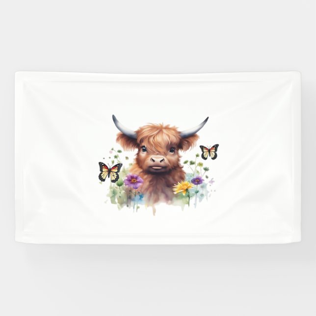 Long Haired Highland Baby Cow Classic T-Shirt Banner (Horizontal)