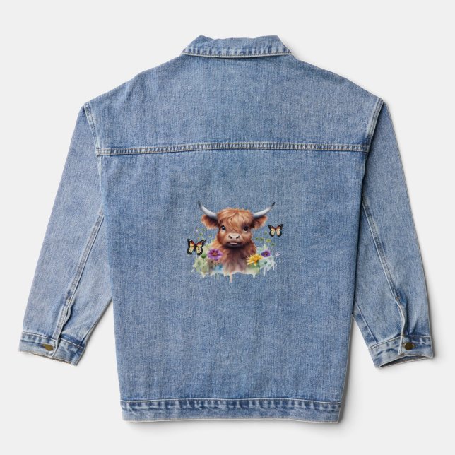 Long Haired Highland Baby Cow Classic T-Shirt Denim Jacket (Back)