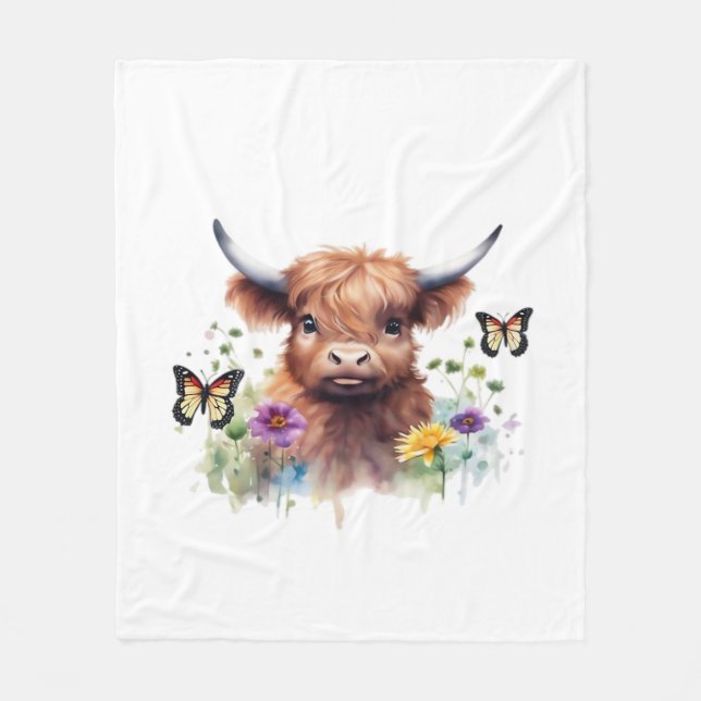 Long Haired Highland Baby Cow Classic T-Shirt Fleece Blanket (Front)