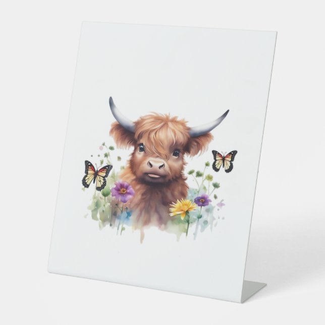 Long Haired Highland Baby Cow Classic T-Shirt Pedestal Sign (Front)