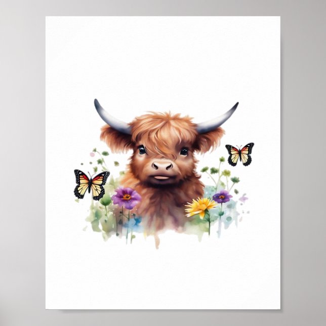 Long Haired Highland Baby Cow Classic T-Shirt Poster (Front)