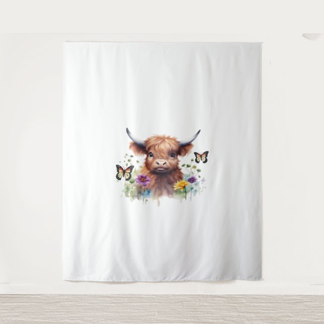 Long Haired Highland Baby Cow Classic T-Shirt Tapestry (Front)