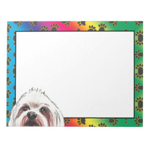 Long Haired Maltese colourful dog paw pattern Notepad