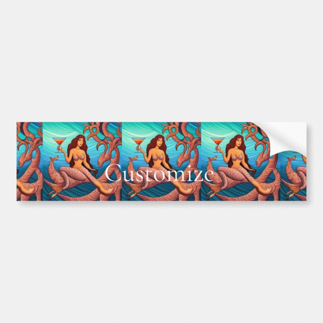 Long-haired Martini Mermaid Thunder_Cove  Bumper Sticker (Front)