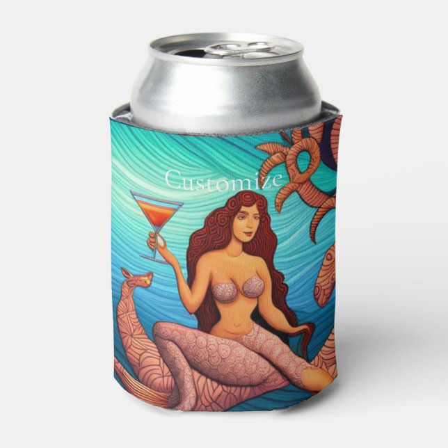 Long-haired Martini Mermaid Thunder_Cove  Can Cooler (Can Front)
