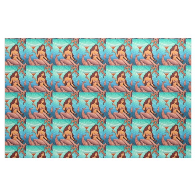 Long-haired Martini Mermaid Thunder_Cove Fabric (Fat Quarter)