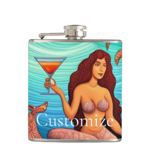 Long-haired Martini Mermaid Thunder_Cove Hip Flask