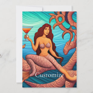 Long-haired Martini Mermaid Thunder_Cove Invitation