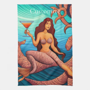 Long-haired Martini Mermaid Thunder_Cove Tea Towel