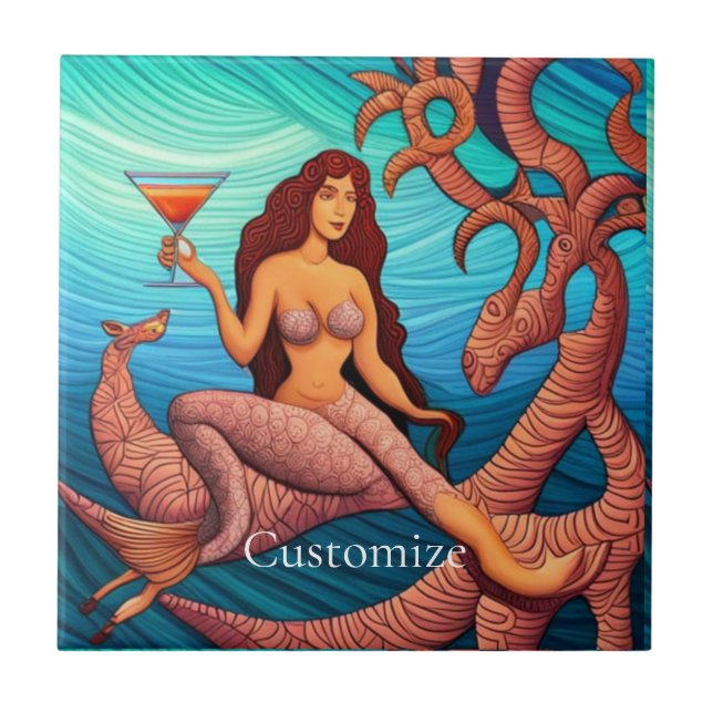 Long-haired Martini Mermaid Thunder_Cove  Tile (Front)