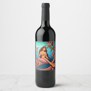 Long-haired Martini Mermaid Thunder_Cove  Wine Label
