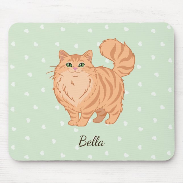 Long Haired Orange Tabby Cat Personalised Mouse Mat (Front)