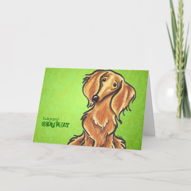 Long Haired Red Dachshund Birthday Custom Card (Front)