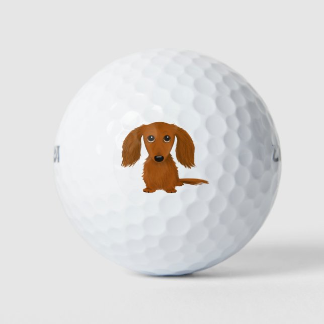 Long Haired Red Dachshund | Cute Doxie Cartoon Dog Golf Balls (Front)