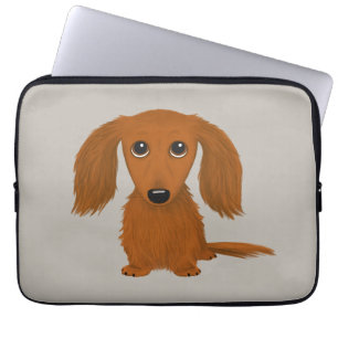 Long Haired Red Dachshund Cute Doxie Cartoon Dog Laptop Sleeve