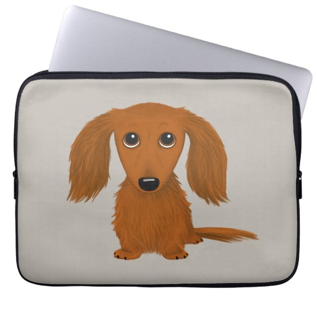 Long Haired Red Dachshund | Cute Doxie Cartoon Dog Laptop Sleeve (Front)