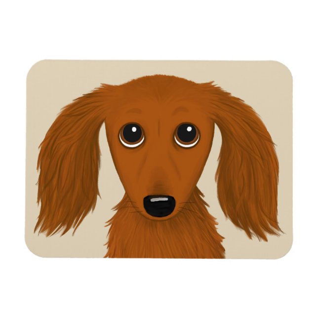 Long Haired Red Dachshund | Cute Doxie Cartoon Dog Magnet (Horizontal)
