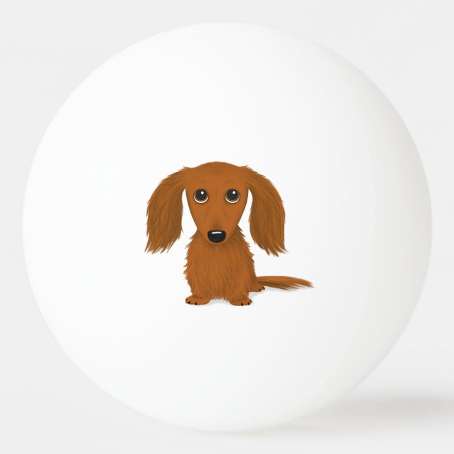 Long Haired Red Dachshund | Cute Doxie Cartoon Dog Ping Pong Ball (Front)