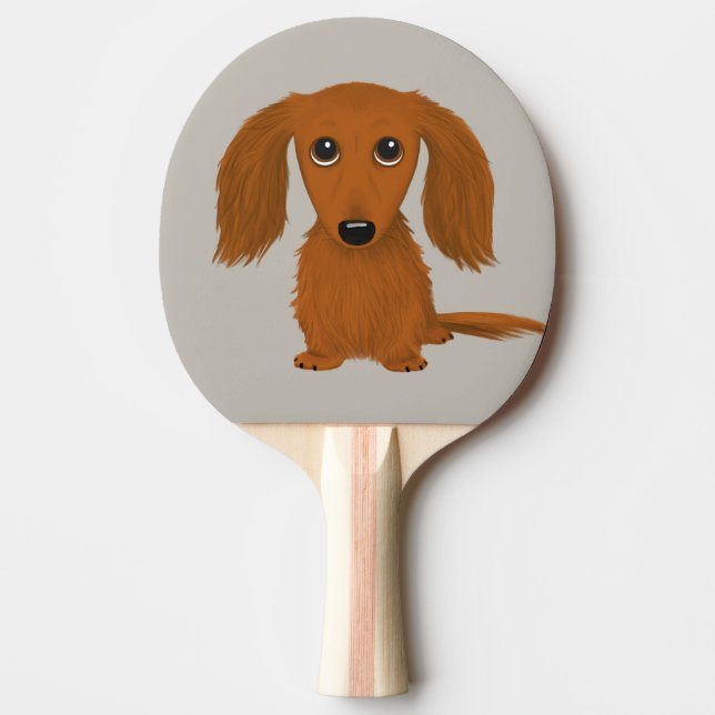 Long Haired Red Dachshund | Cute Doxie Cartoon Dog Ping Pong Paddle (Front)