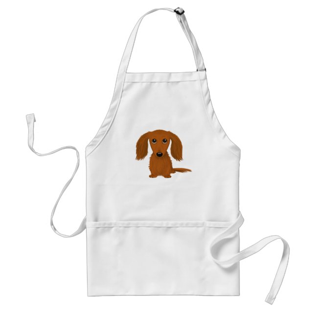 Long Haired Red Dachshund | Cute Doxie Cartoon Dog Standard Apron (Front)