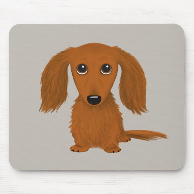 Long Haired Red Dachshund | Cute Wiener Dog Mouse Mat (Front)