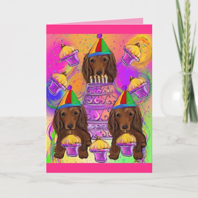 Long Haired Red Dachshund Holiday Card (Front)