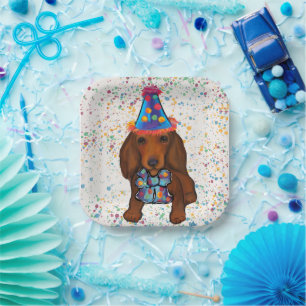 Long Haired Red Dachshund      Paper Plate