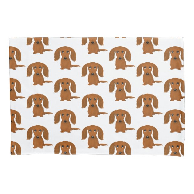 Long Haired Red Dachshund Pattern Pillowcase (Front)