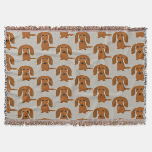 Long Haired Red Dachshund Pattern   Wiener Dogs Throw Blanket