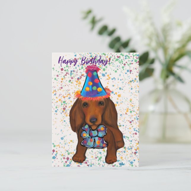 Long Haired Red Dachshund      Postcard (Standing Front)
