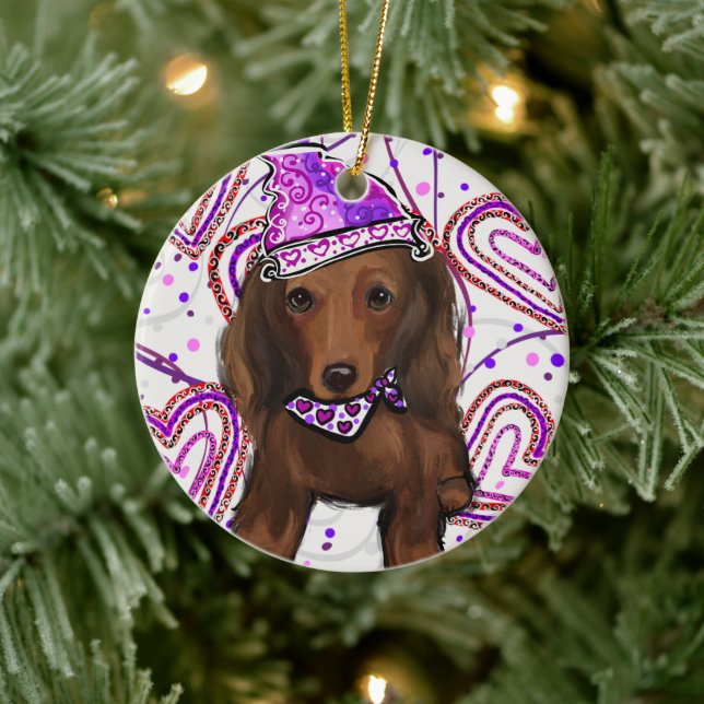 LONG HAIRED RED DOXIE         CERAMIC TREE DECORATION (Tree)
