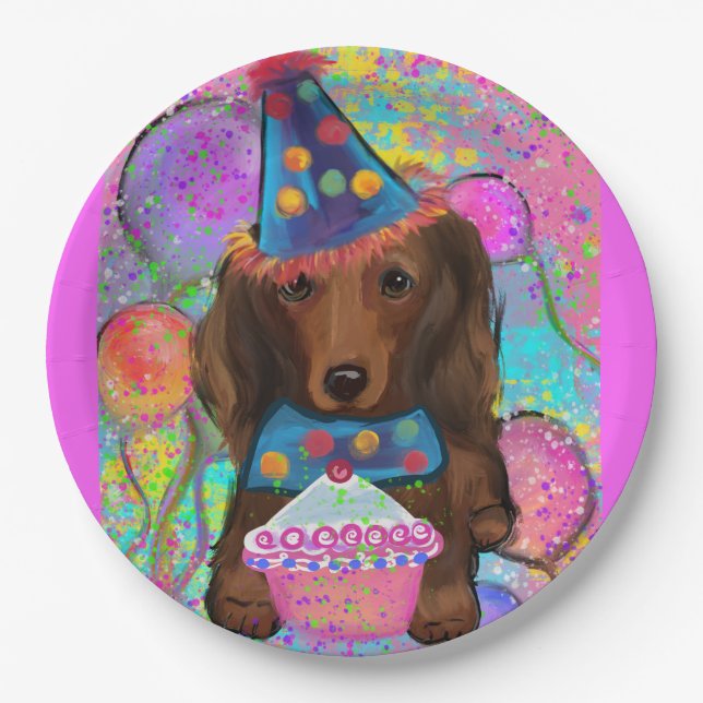 LONG HAIRED RED DOXIE        PAPER PLATE (Front)