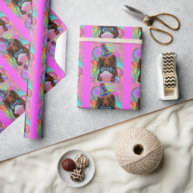 LONG HAIRED RED DOXIE       WRAPPING PAPER (Crafts)