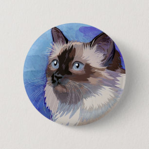 Long-haired Siamese Himalayan Cat 6 Cm Round Badge