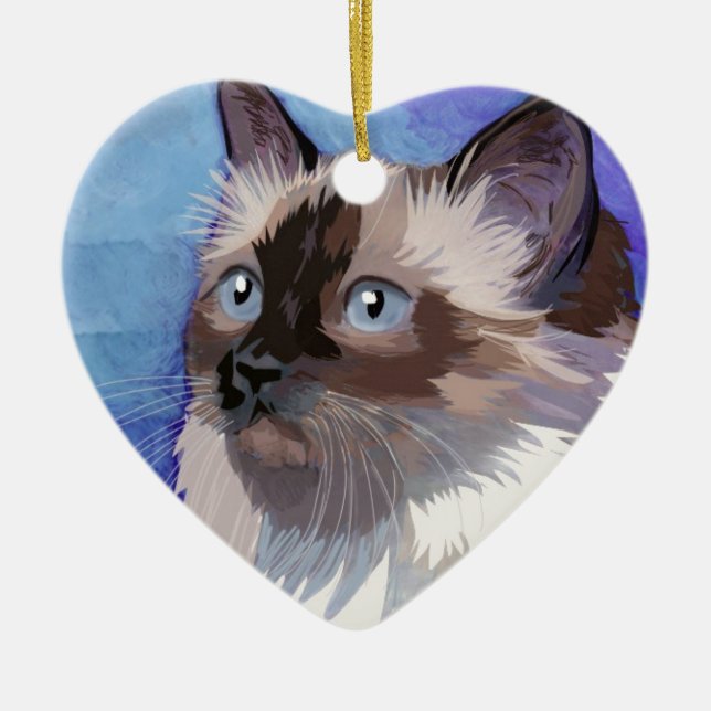 Long-haired Siamese Himalayan Cat Ceramic Tree Decoration (Front)