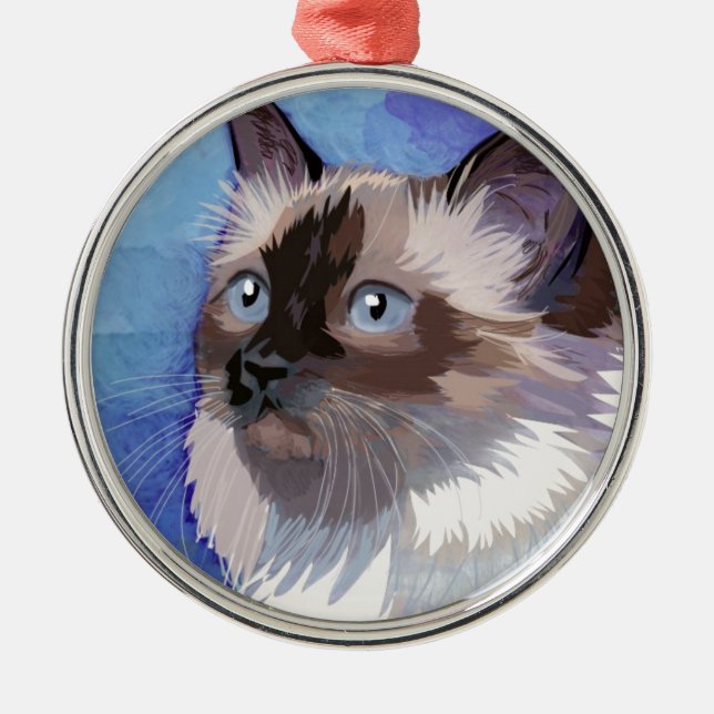 Long-haired Siamese Himalayan Cat Metal Tree Decoration (Front)