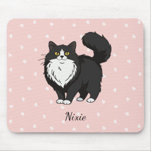 Long Haired Tuxedo Cat Personalised Mouse Mat