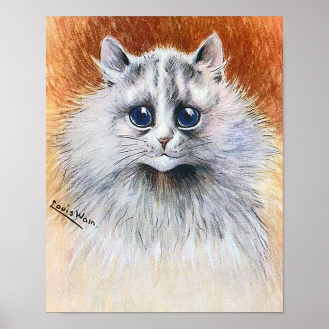 Long-haired White Cat, Louis Wain Poster (Front)