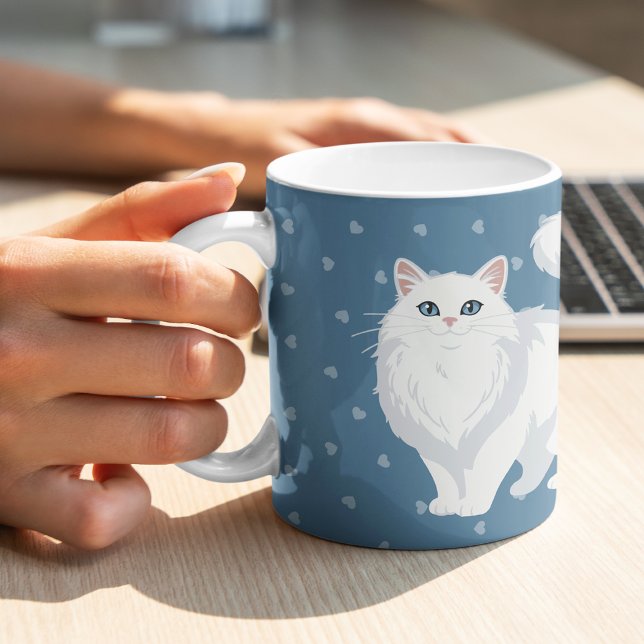 Long Haired White Cat Mum Personalised Coffee Mug (Creator Uploaded)