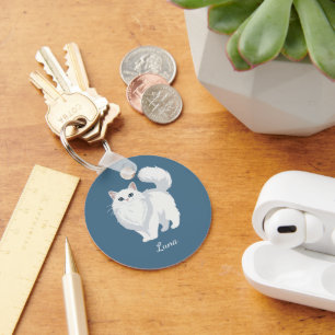 Long Haired White Cat Mum Personalised Key Ring