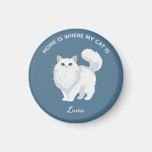 Long Haired White Cat Mum Personalised Magnet