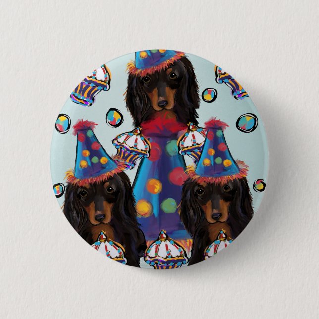 Long HairedBlack Dachshunds 6 Cm Round Badge (Front)