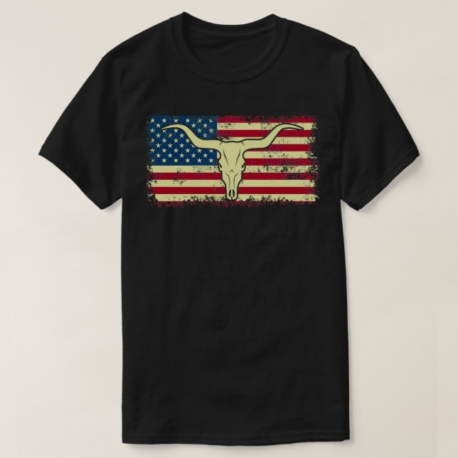 Long Horn American Flag longhorn lover T-Shirt (Design Front)