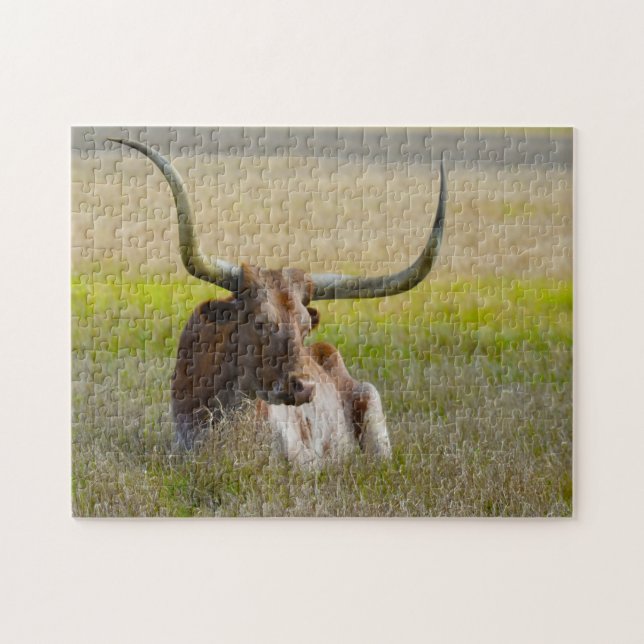 Long Horn Cattle Texas. Jigsaw Puzzle (Horizontal)