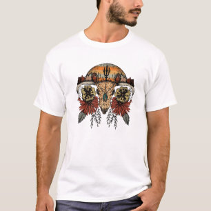 Long Horn Heifer Cow Skull Cowboy Gemstone Leopard T-Shirt