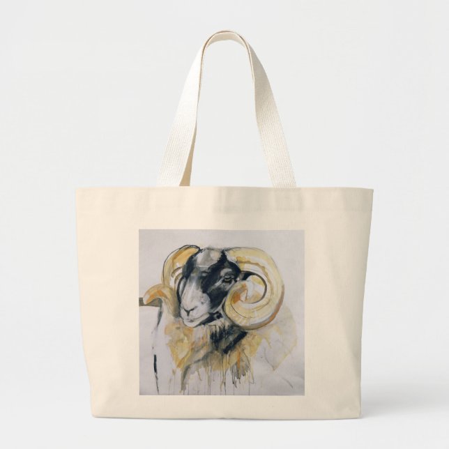 Long Horn Sheep Large Tote Bag (Front)