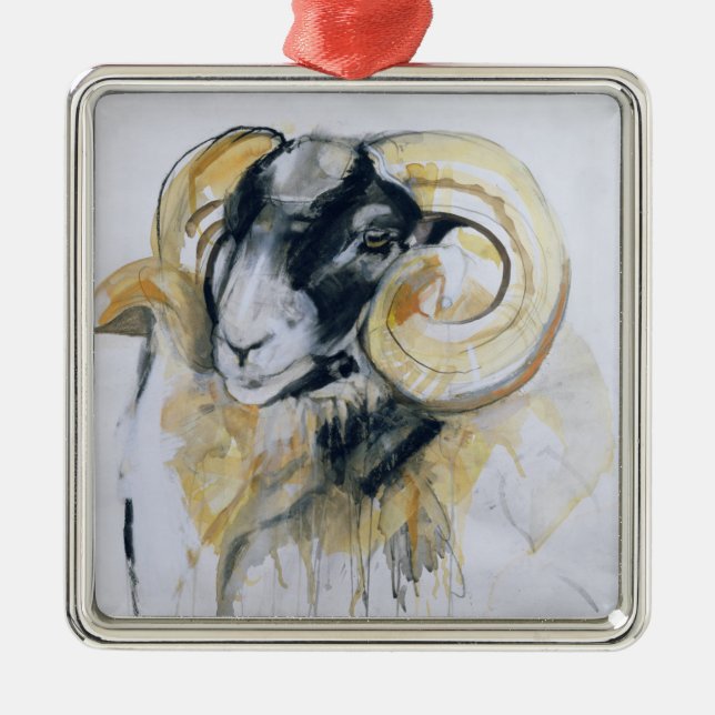 Long Horn Sheep Metal Tree Decoration (Front)